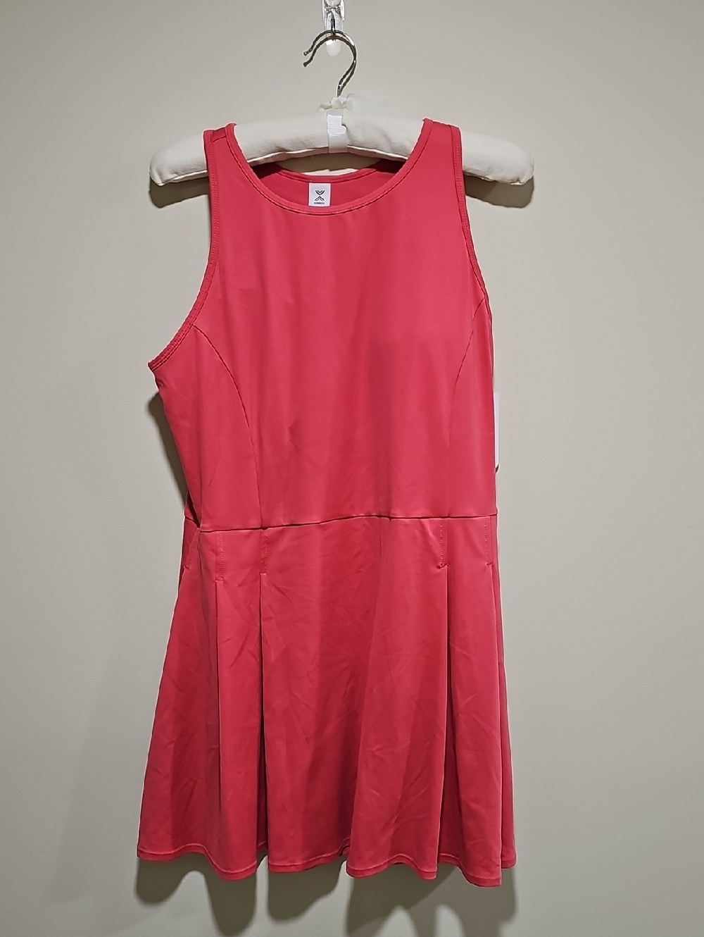 Xersion Red Sleeveless Fit-and-Flare Dress. Island Coral.
